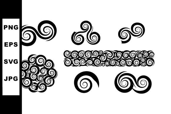Abstract Black Swirl Spiral Shapes Vecto: Graphics & Illustrations