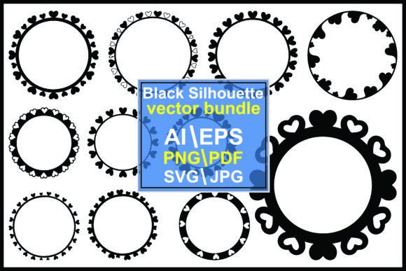 Black Heart Circle Frames for Graphics & Illustrations