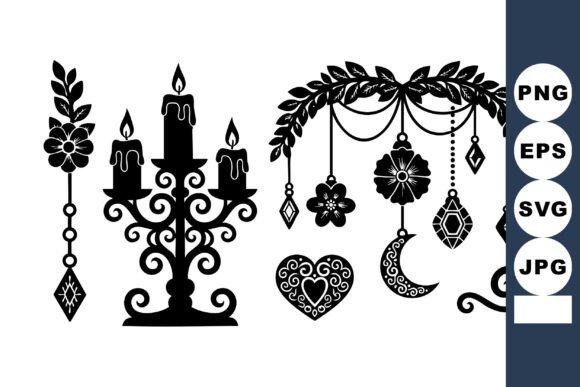 Black Silhouette Candle Holder with Flor Graphics