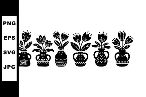 Black Silhouette Flower Pots with Decora Graphics