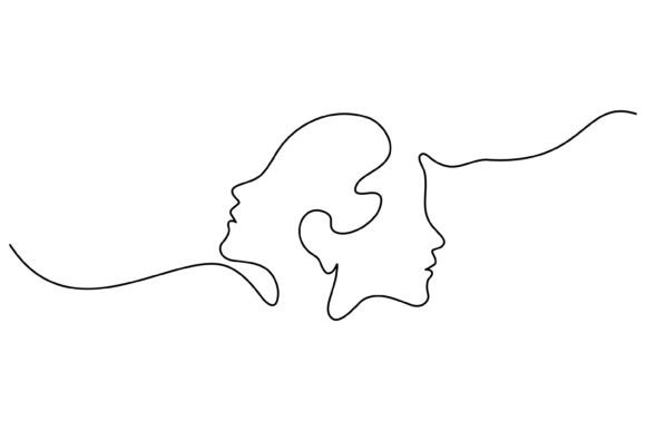Continuous Line Design of Two People Graphics & Illustrations