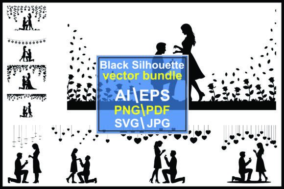 Couple Proposal Silhouette with Woman: Graphics & Illustrations