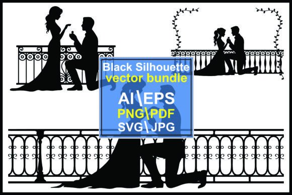 Couple Proposing Balcony Silhouettes: Graphics & Illustrations