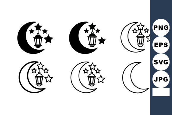 Crescent Moon and Lantern Vector Icons W: Graphics & Illustrations