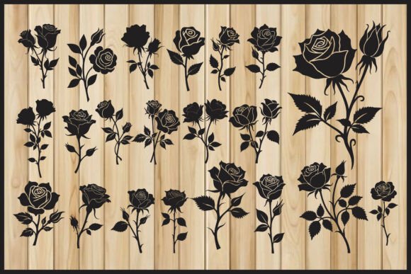 Elegant Rose Flower Silhouette Bundle