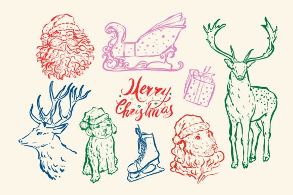 Hand Drawn Christmas Holiday Elements: Graphics & Illustrations