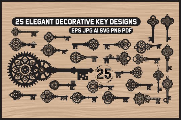 Ornate Vintage Key Silhouette: Graphics & Illustrations for Local Branding