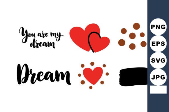 Romantic Love Hearts with Dream Text Graphics