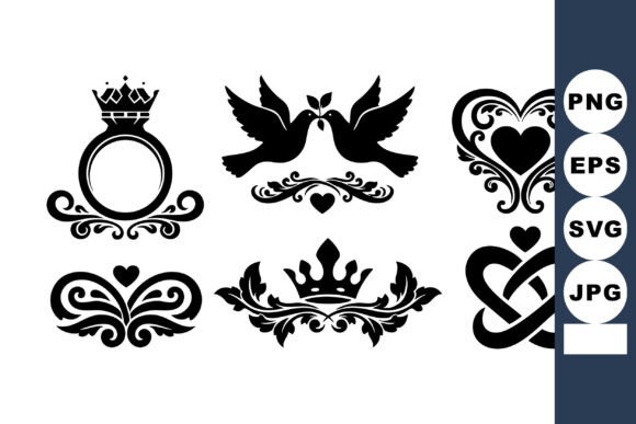 Romantic Vector Graphics: Crowned Ring & Dove Illustrations
