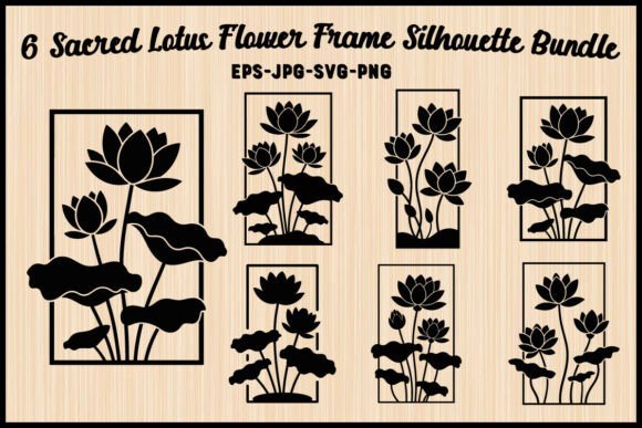 Sacred Lotus Flower Frame Silhouette: Graphics & Illustrations