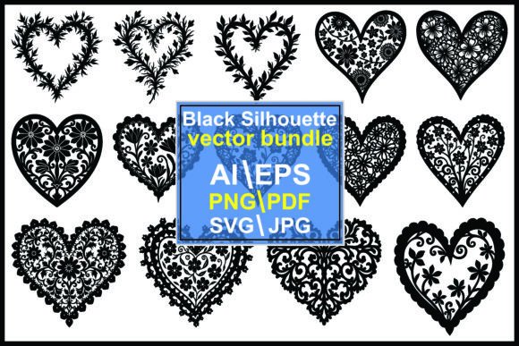 Silhouette Folk Art Heart Vector Bundle: Graphics & Illustrations
