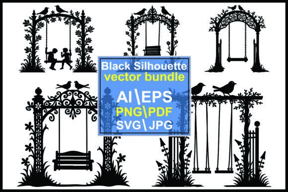 Silhouette Garden Swings Bird s Children Graphics