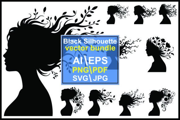 Silhouette Profiles of Women with Hair Illustrations & Graphics