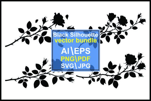 Silhouette Rose Branches Graphics & Illustrations