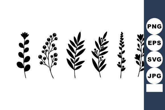 Silhouette Set of Six Different Botanica