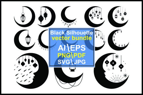 Silhouettes Moon Hanging Lanterns Stars: Graphic Review