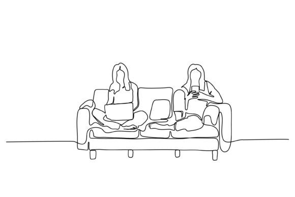 Two Women Continuous Line Graphics & Illustrations Review