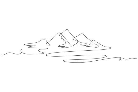 View of the River Flow and Mountains Graphics & Illustrations