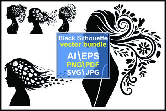 Woman Flower Hair Silhouette Graphics for Illustrations